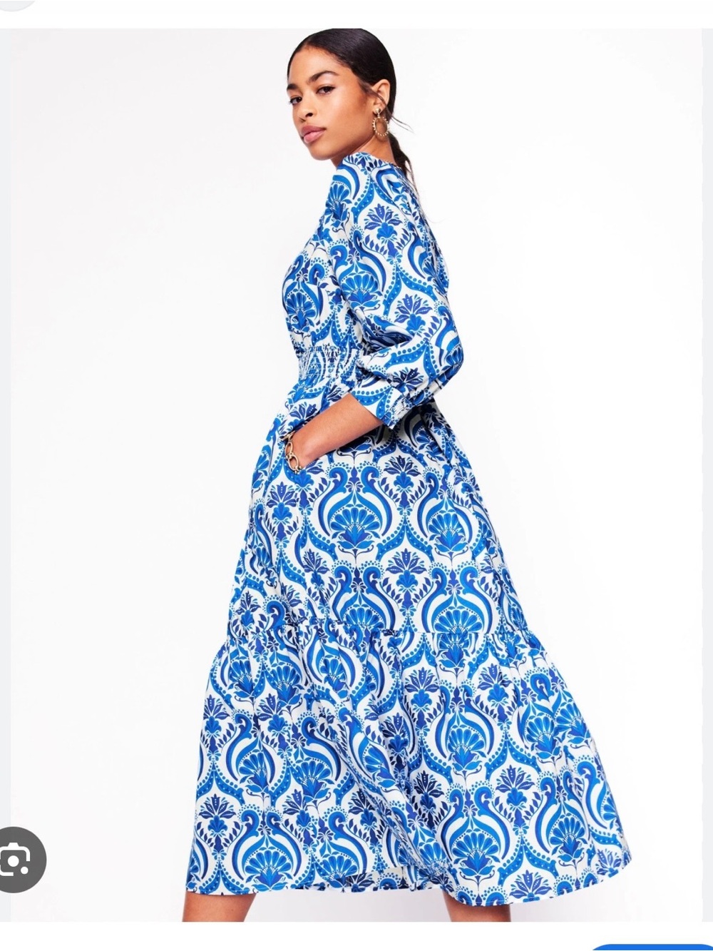 Elena Medallion Print Long Sleeve Cotton Midi Dress 12R - Picture 2 of 6